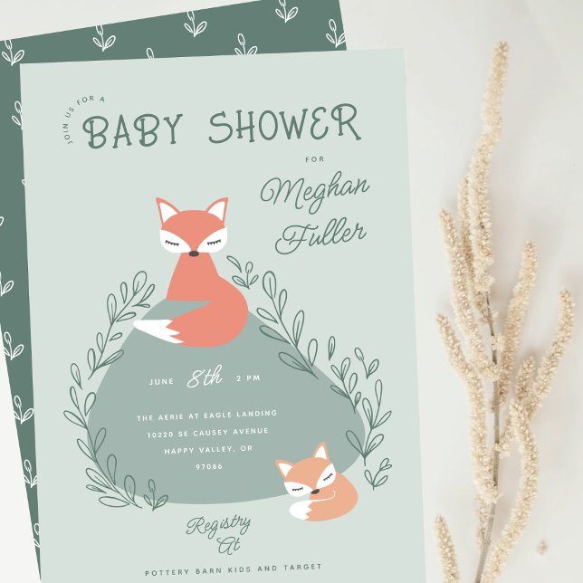 Green Boho Woodland Foxes Baby Shower Invitation (Creator Uploaded)