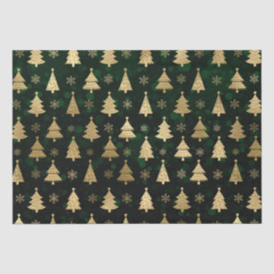 Green Bokeh and Gold Foil Christmas Trees Tissue Paper