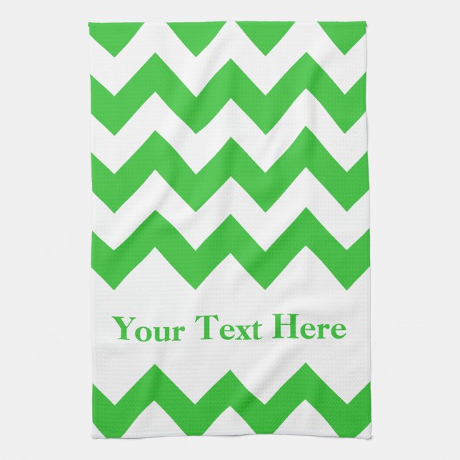 Green Bold Chevron with customizable text Kitchen Towel (Vertical)
