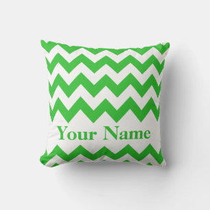 Green Bold Chevron with monogram Throw Pillow