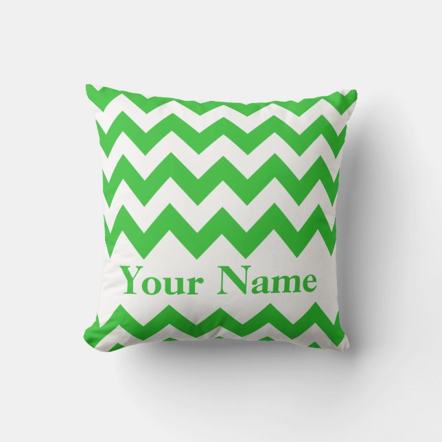Green Bold Chevron with monogram Throw Pillow (Front)