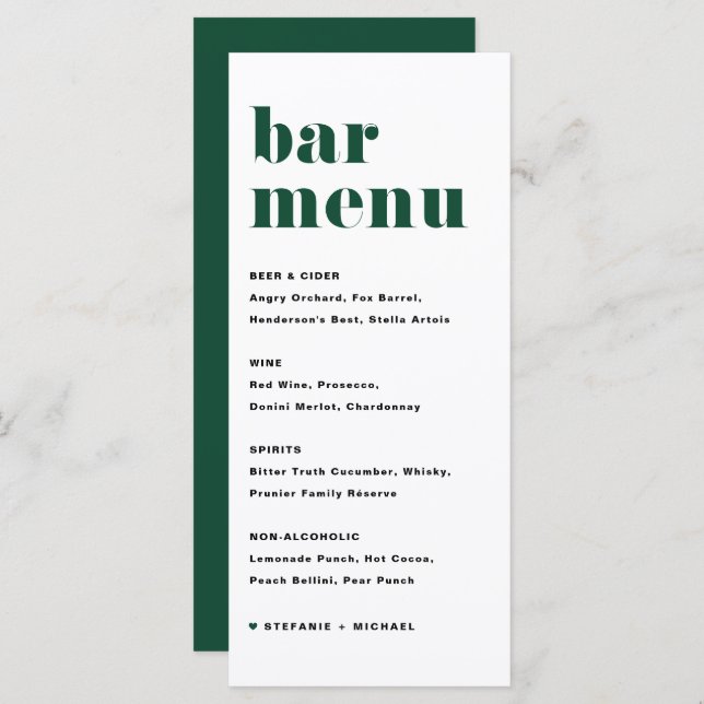 Green Bold Retro Typography Wedding Bar Menu (Front/Back)
