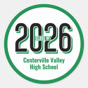Green Bold Shadowed Numbers Class of 2026 Classic Round Sticker