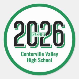 Green Bold Shadowed Numbers Class of 2026 Classic Round Sticker