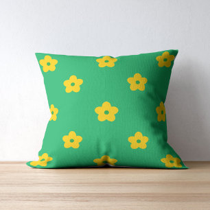 Green Bold Y2K Wildflower Vibrant Colours Spring Throw Pillow