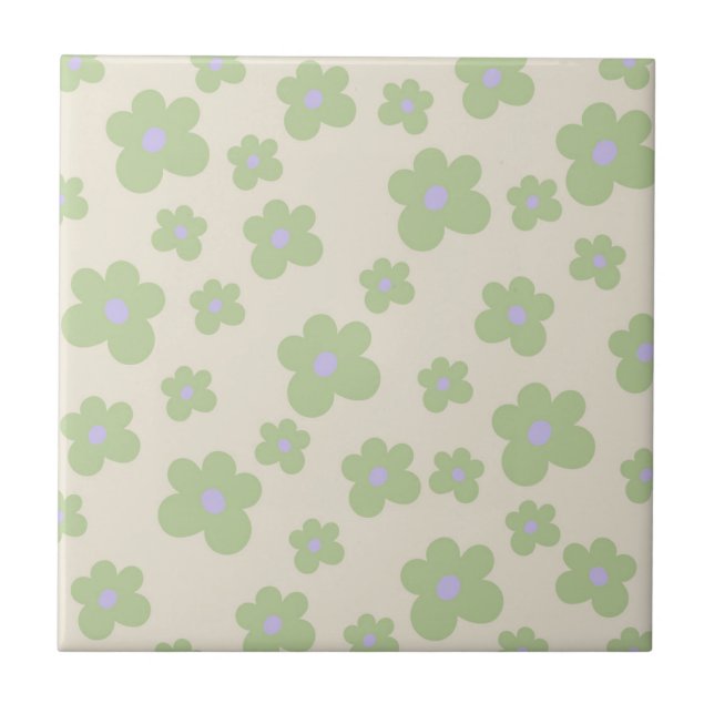 Green Bold Y2K Wildflower Vibrant Spring Decor Tile (Front)
