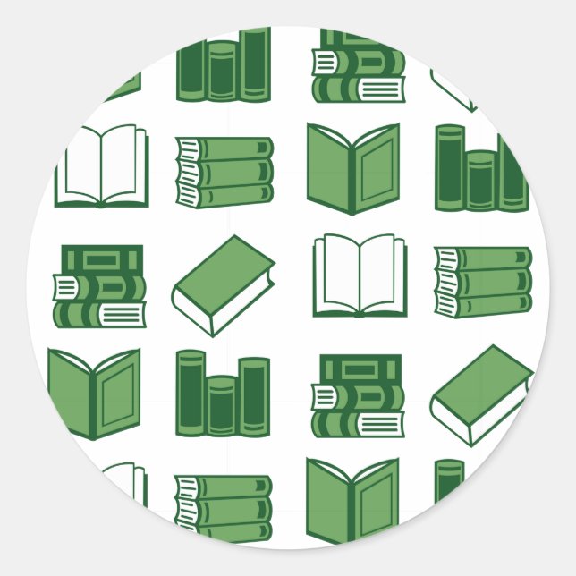 Green Book Reading and Writing Pattern Classic Round Sticker (Front)