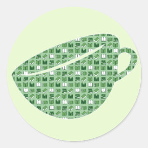 Green Book Reading and Writing Teacup Classic Round Sticker