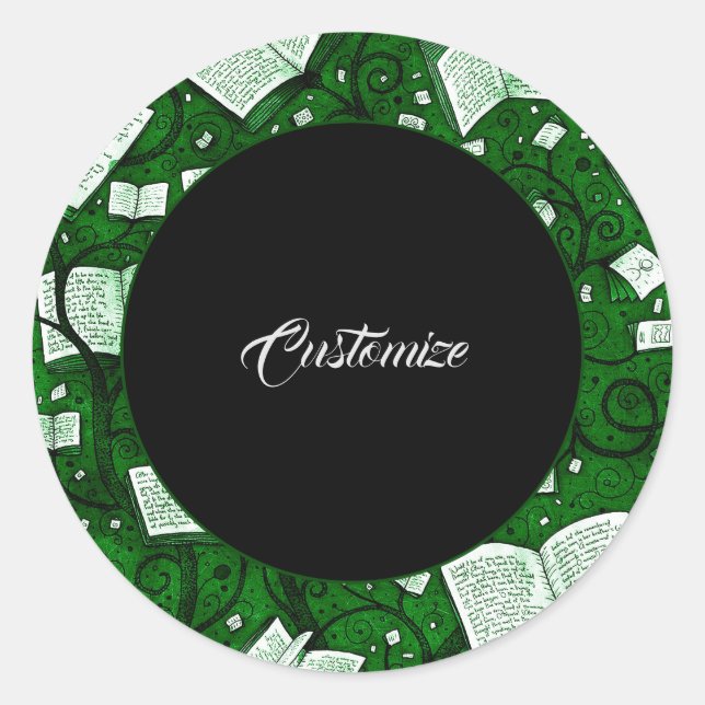 Green Books Background Classic Round Sticker (Front)