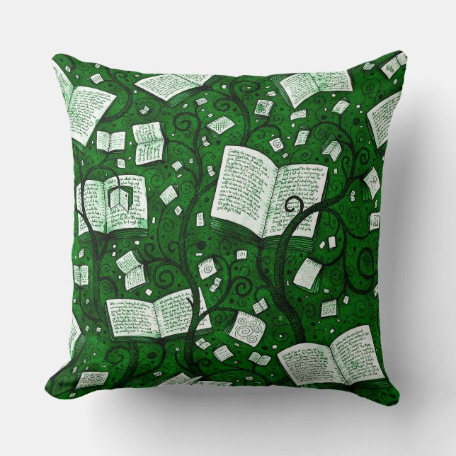 Green Books Background Throw Pillow (Front)