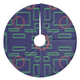Green Border Blue Squares Fleece Tree Skirt