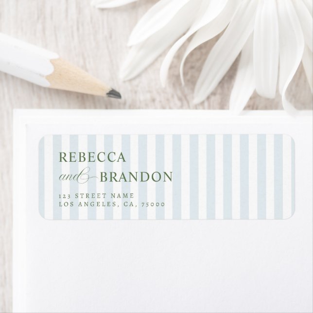 Green Border Coastal Blue Stripes Wedding Address (Insitu)