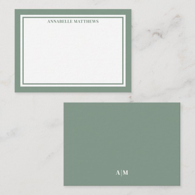 Green Border Minimalist Name Monogram Card (Front/Back)
