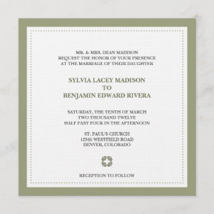 Green border square traditional wedding invitation