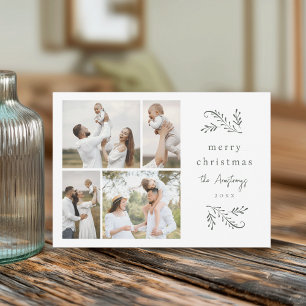 Green Botanical 4 Photo Collage Holiday Card