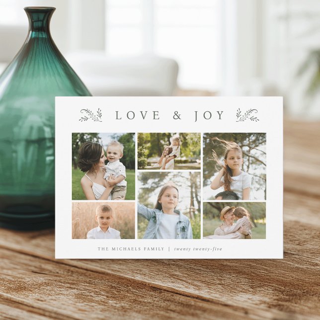 Green Botanical 6 Photo Collage Holiday Card (Creator Uploaded)