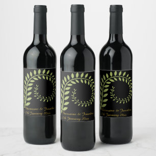 GREEN BOTANICAL BLACK CUSTOMIZABLE WINE LABEL