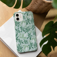 Green Botanical Fern Foliage & White Berry Pattern
