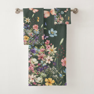 Green Botanical Floral Bath Towel Set