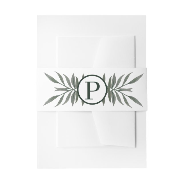 Green Botanical Floral Greenery Rustic Wedding Invitation Belly Band (Front Example)