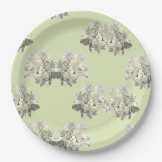 Green Botanical Floral Pattern Paper Plates (Front)