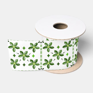 Green Botanical Floral Trellis Pattern with Leaf Satin Ribbon
