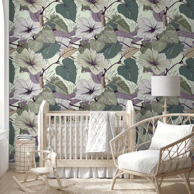 Green botanical  floral wallpaper (Kids)