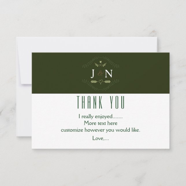 Green Botanical Forest Minimal Wedding Thank You Card (Front)