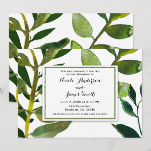 Green Botanical Glam Plant Leaves Elegant Wedding Invitation