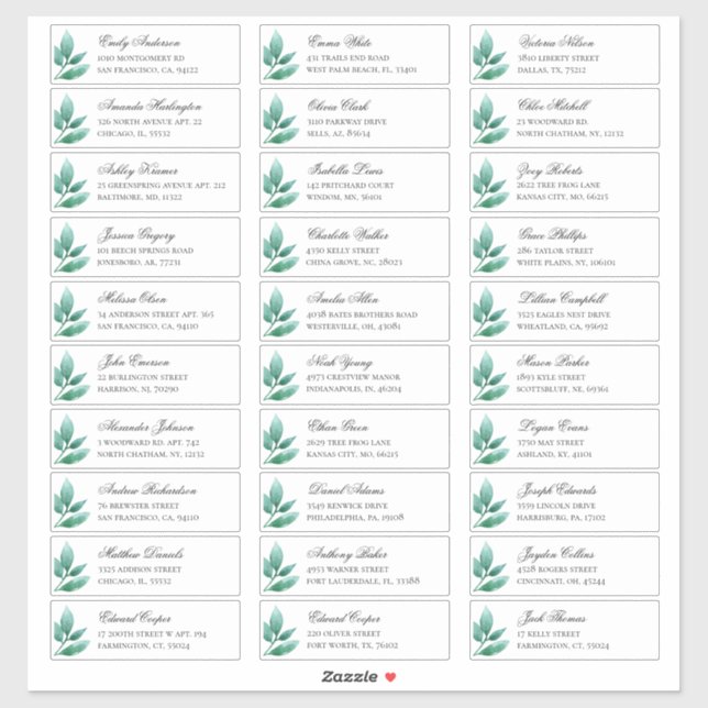 Green botanical guests address. Shipping labels (Sheet)