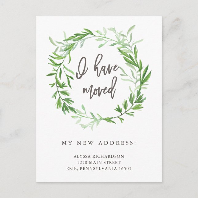 Green Botanical Leaves Moving Announcement (Front)