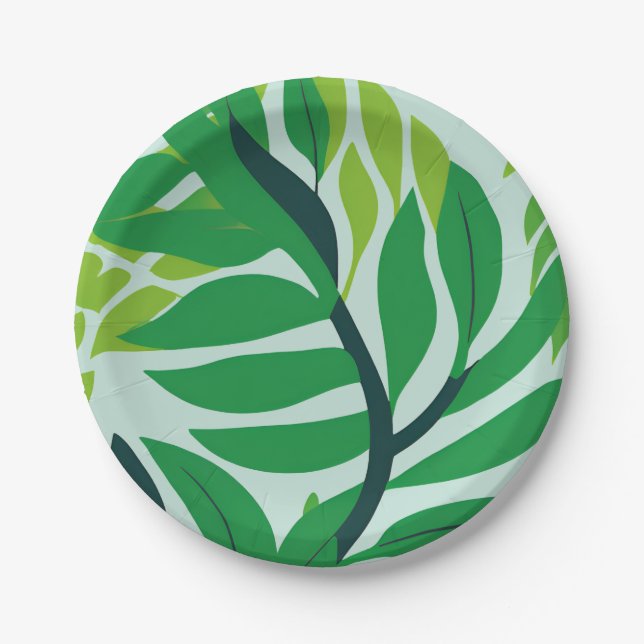 Green Botanical Leaves Paper Plate (Front)