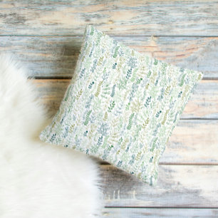 Green Botanical Leaves Pattern  Throw Pillow