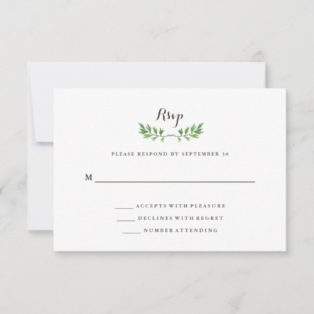 Green Botanical Leaves Wedding Response (Front)