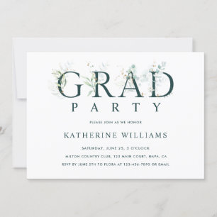 Green Botanical Letter Graduation Party Photo Invitation