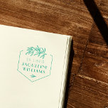 Green Botanical Library Book Ex Libris Bookplate Self-inking Stamp<br><div class="desc">This custom green library self-inking stamp is perfect for book lovers. Featuring "Ex libris" in a clean sans-serif font and your name in a matching type that you can easily personalize,  with hand-drawn botanical leaves decorating a hexagonal border.</div>