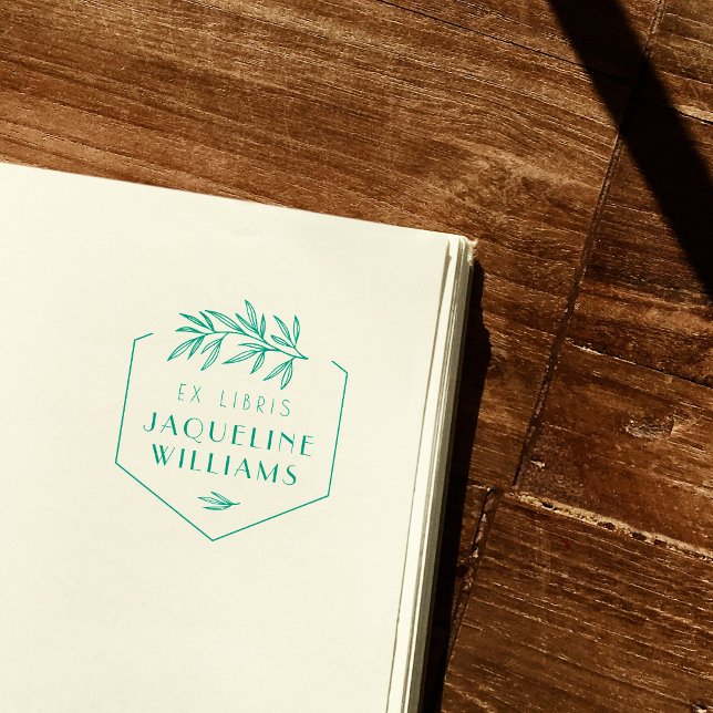 Green Botanical Library Book Ex Libris Bookplate Self-inking Stamp (Creator Uploaded)