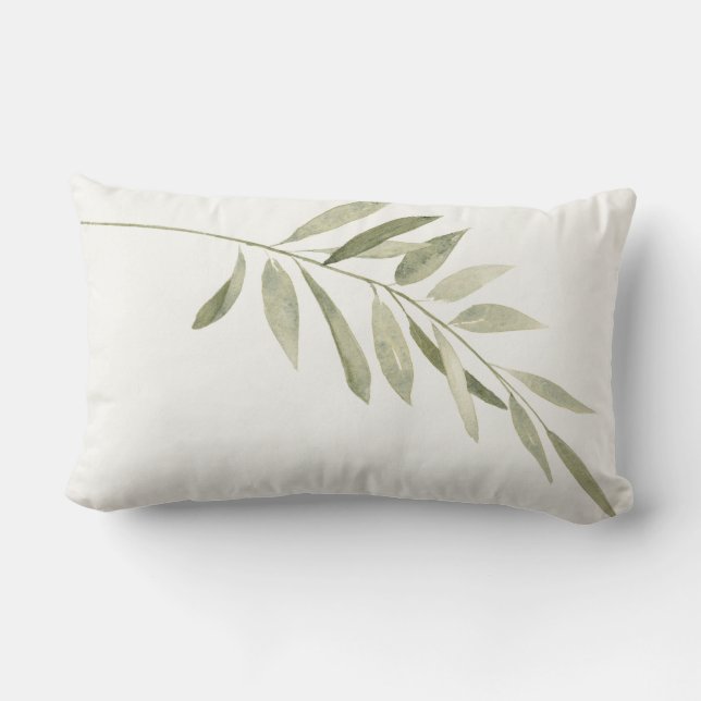 Green Botanical Modern Boho Sage Watercolor Leaves Lumbar Pillow (Back)