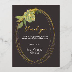 Green Botanical Modern Floral Thank You   Foil Invitation Postcard