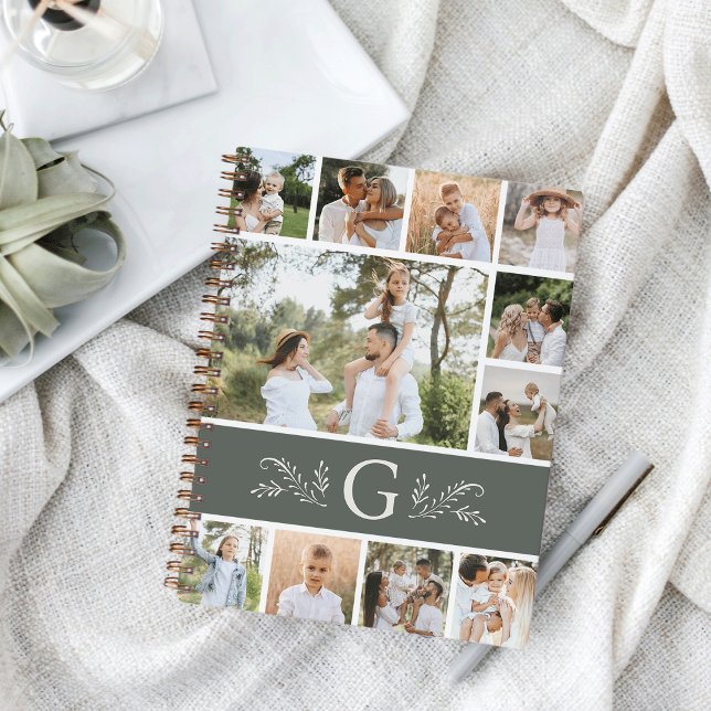 Green Botanical Monogram 11 Photo Collage Notebook (Creator Uploaded)
