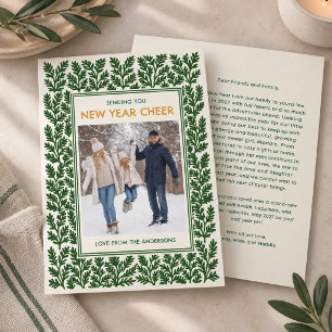 Green Botanical New Year Cheer Family Photo  Holiday Card