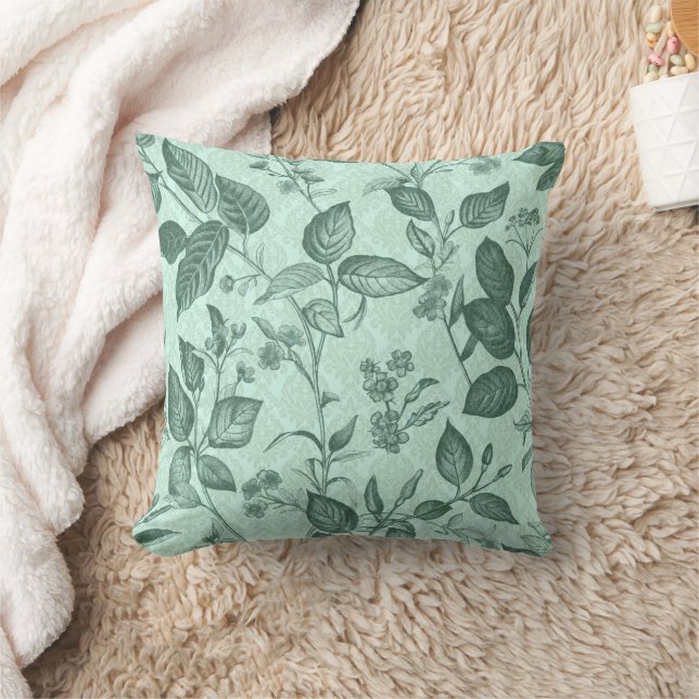 Green botanical pattern throw pillow (Blanket)