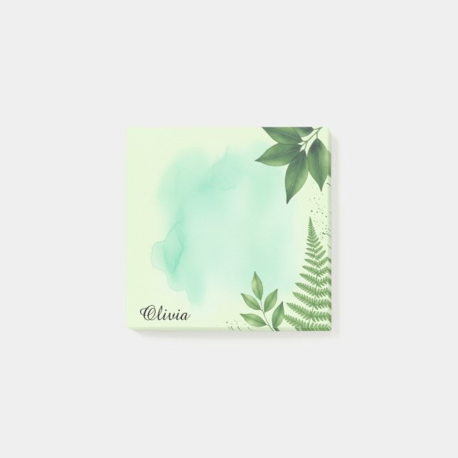 Green Botanical Personalized Sticky Notes (Front)