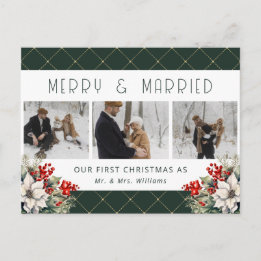 Green Botanical Photo Newlywed Holiday Postcard