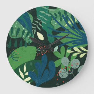 Green Botanical: Tropical Leaves Illustration Large Clock