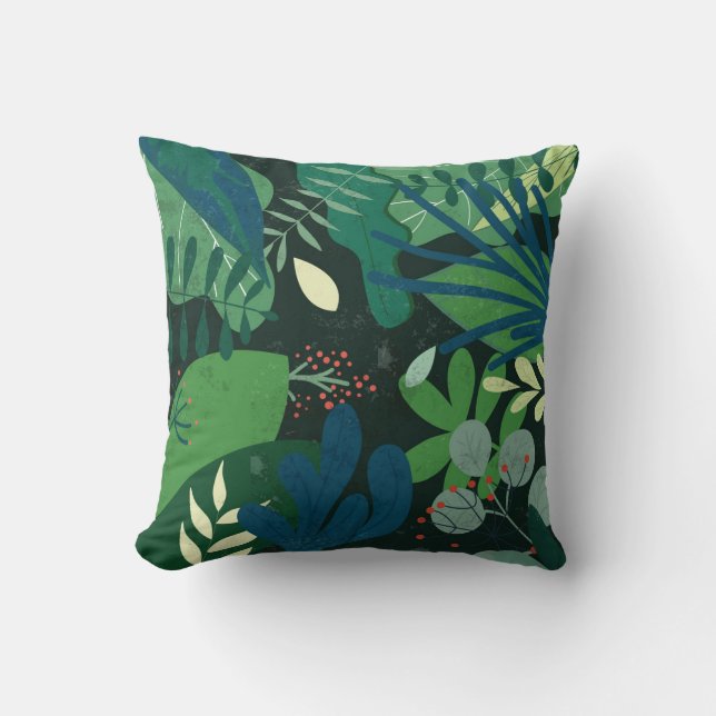 Green Botanical: Tropical Leaves Illustration Throw Pillow (Front)