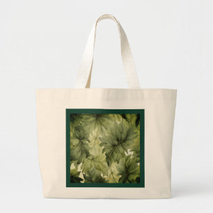 Green Botanical Watercolor Leaves  Large Tote Bag