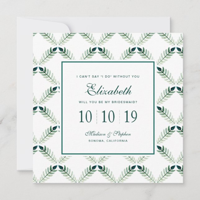 Green Botanical Watercolor Pattern - Bridesmaid Invitation (Front)