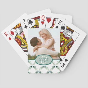 Green Botanical Watercolor Pattern - Wedding Photo Playing Cards