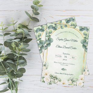 Green Botanical Wedding Invitation with Eucalyptus